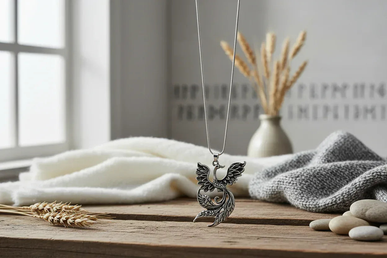 Phoenix Necklace - Sorceress Sanctuary Ancient bronze + snake bone chain-Ancient Silver + snake bone chain-Ancient bronze + wax rope-Ancient Silver + wax rope