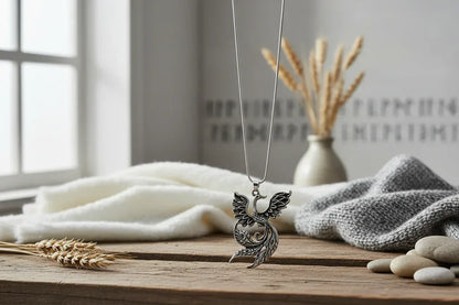 Phoenix Necklace - Sorceress Sanctuary Ancient bronze + snake bone chain-Ancient Silver + snake bone chain-Ancient bronze + wax rope-Ancient Silver + wax rope