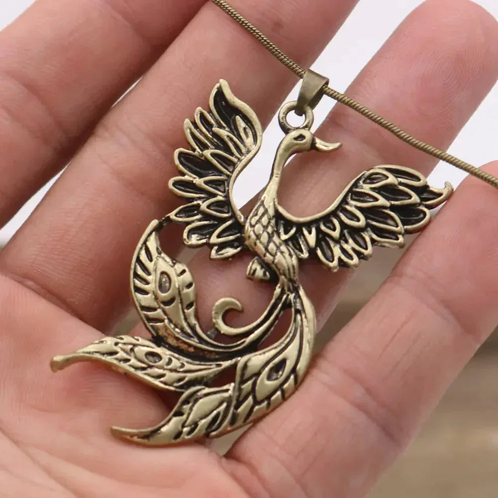 Phoenix Necklace - Sorceress Sanctuary Ancient bronze + snake bone chain-Ancient Silver + snake bone chain-Ancient bronze + wax rope-Ancient Silver + wax rope