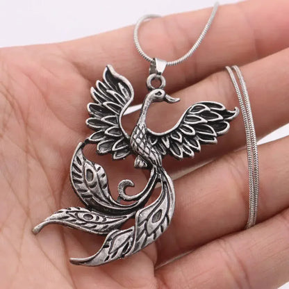 Phoenix Necklace - Sorceress Sanctuary Ancient bronze + snake bone chain-Ancient Silver + snake bone chain-Ancient bronze + wax rope-Ancient Silver + wax rope