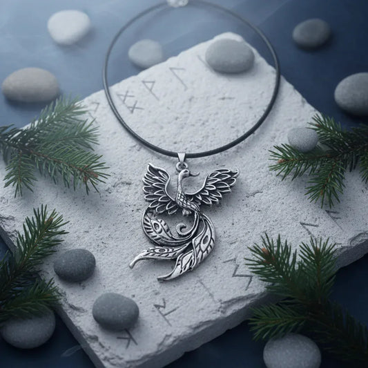 Phoenix Necklace - Sorceress Sanctuary Ancient bronze + snake bone chain-Ancient Silver + snake bone chain-Ancient bronze + wax rope-Ancient Silver + wax rope
