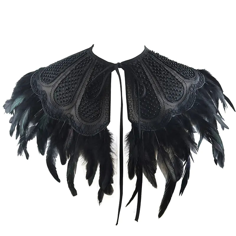 Short Witch Leather Feather Cape
