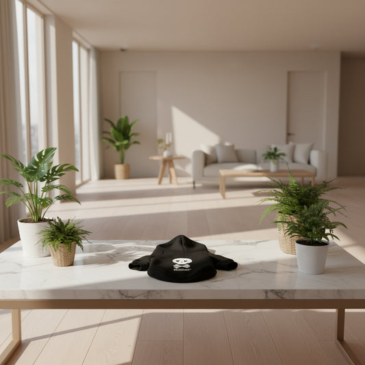 Black hoodie with skull and crossbones design and 'Killer' text on a white background