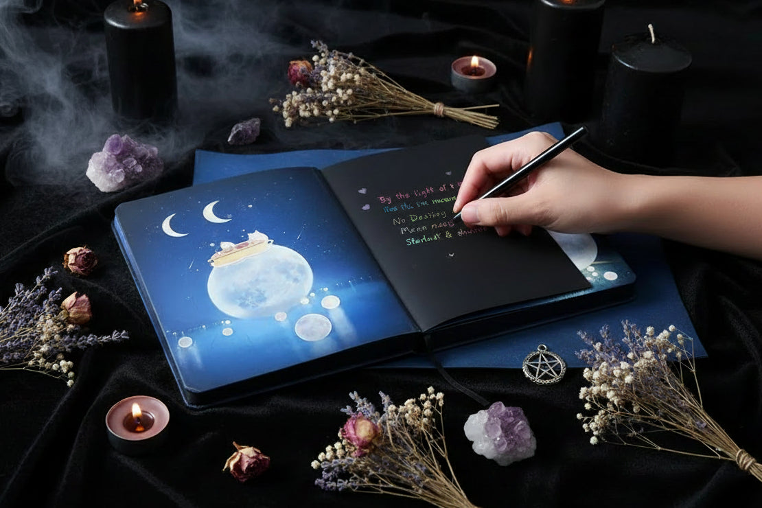 Moonlit Night A5 Diary Notebook with Glow-in-the-Dark Sorceress Sanctuary