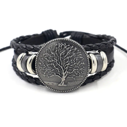 Alloy Tree Of Life | Cowhide Bracelet