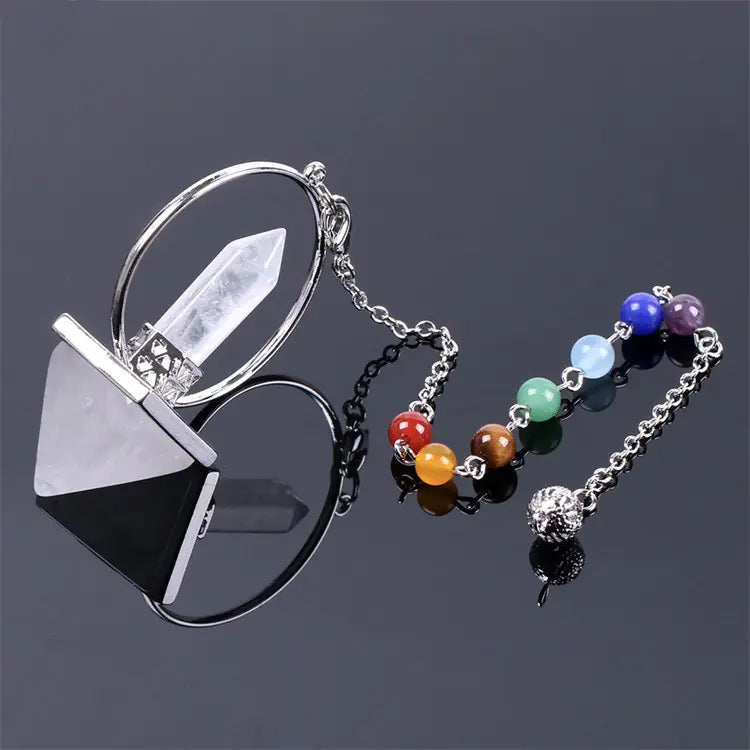 Obsidian Crystal Pendulum with Seven Chakra Beads Sorceress Sanctuary