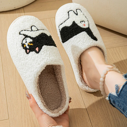 Black Cat Plush Slippers