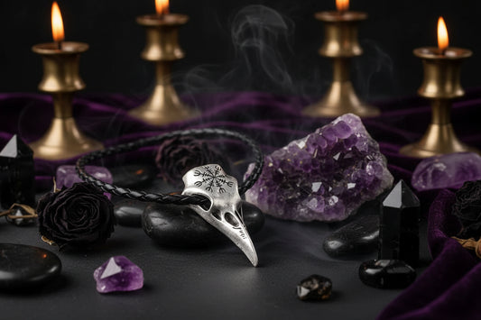 Raven Skull Necklace - Sorceress Sanctuary Ancient Silver