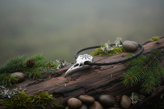 Raven Skull Necklace - Sorceress Sanctuary Ancient Silver