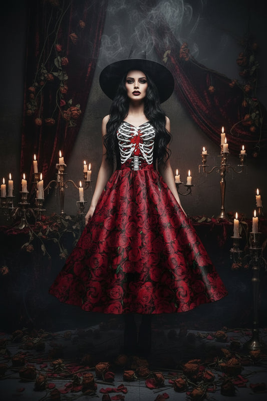 Halloween Skeleton Skull Digital Print Dress Sorceress Sanctuary