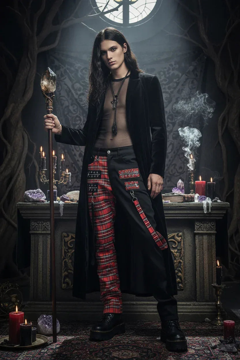 Red Plaid Punk Jeans - Sorceress Sanctuary Black / 29-Black / 30-Black / 31-Black / 32-Black / 33