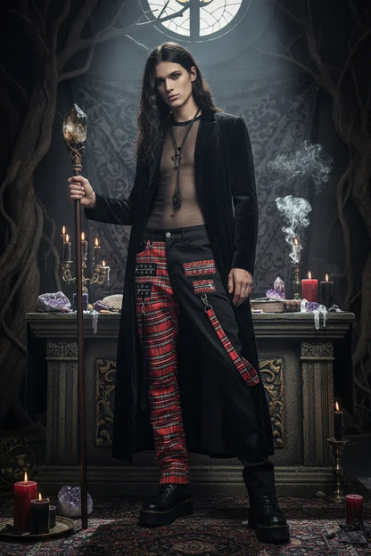Red Plaid Punk Jeans - Sorceress Sanctuary Black / 29-Black / 30-Black / 31-Black / 32-Black / 33