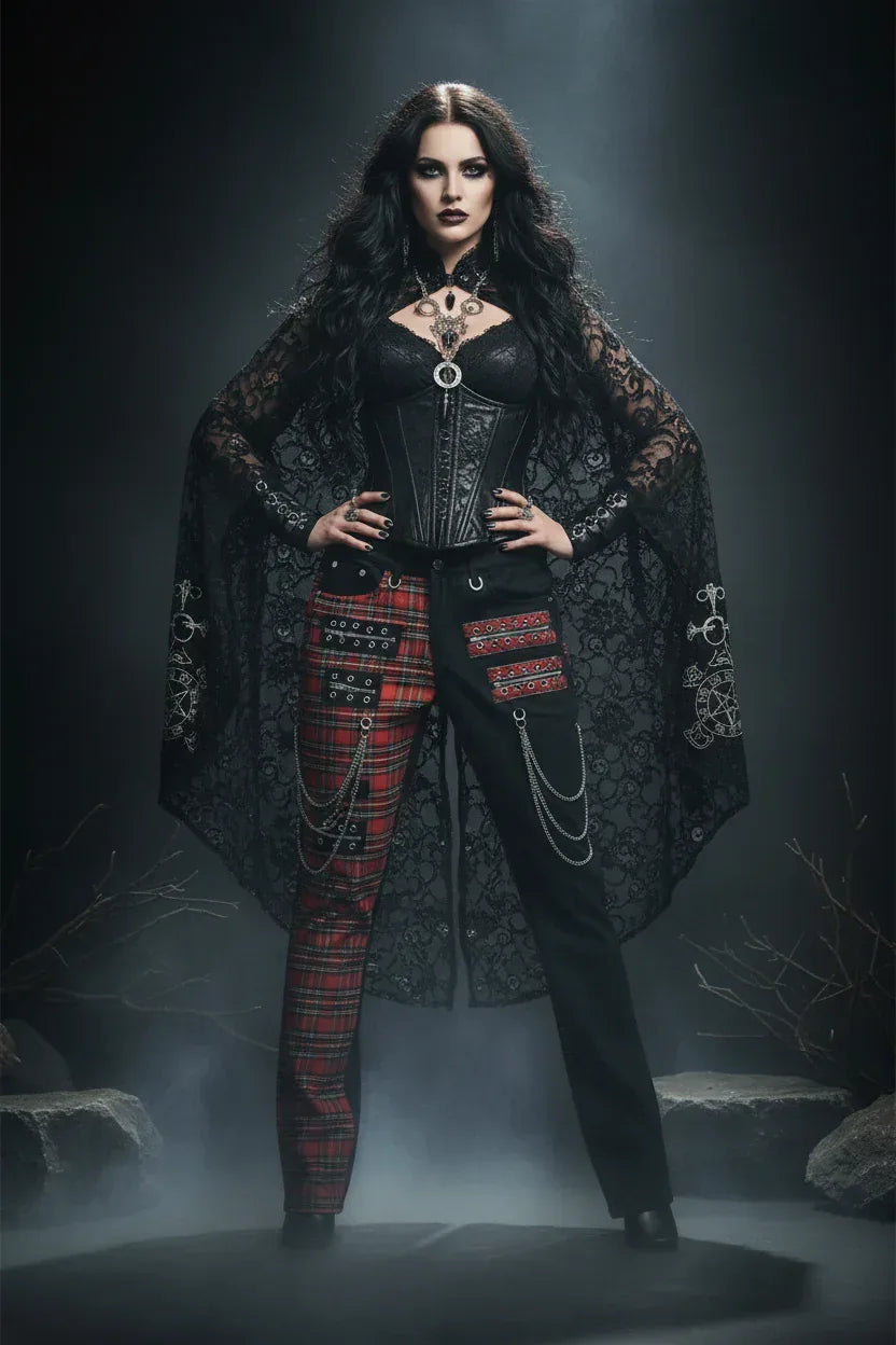 Red Plaid Punk Jeans - Sorceress Sanctuary Black / 29-Black / 30-Black / 31-Black / 32-Black / 33