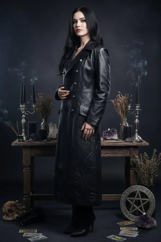 Retro Leather Trench Coat - Sorceress Sanctuary Black / S-Black / M-Black / L-red / S-red / M