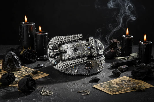 Rhinestone Skull Belt - Sorceress Sanctuary Silver-blue-black