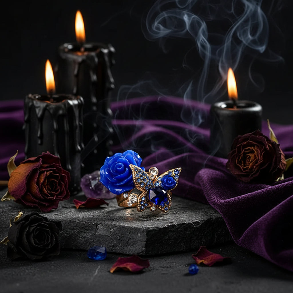 Crystal Rose Flower Ring - Sorceress Sanctuary Black / Adjustable opening-Red / Adjustable opening-White / Adjustable opening-Lake Blue / Adjustable opening-Blue / Adjustable opening