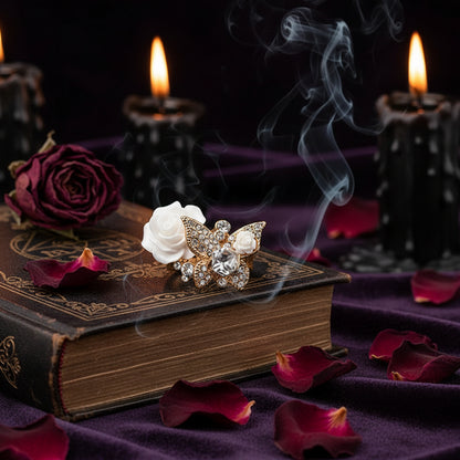 Crystal Rose Flower Ring - Sorceress Sanctuary Black / Adjustable opening-Red / Adjustable opening-White / Adjustable opening-Lake Blue / Adjustable opening-Blue / Adjustable opening