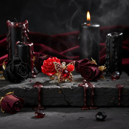 Crystal Rose Flower Ring - Sorceress Sanctuary Black / Adjustable opening-Red / Adjustable opening-White / Adjustable opening-Lake Blue / Adjustable opening-Blue / Adjustable opening