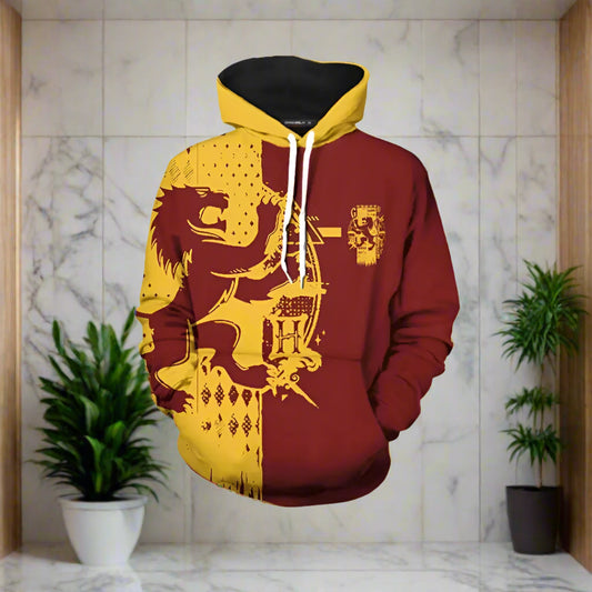 hogwarts gryffindor Hoodie with lion design on a white background