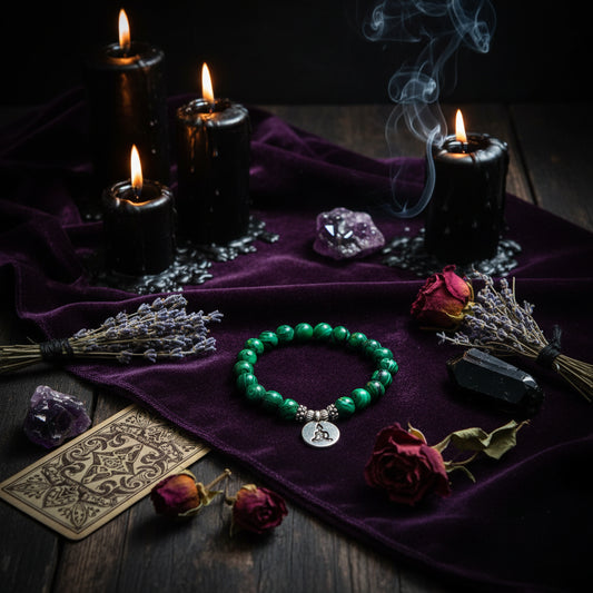 Natural Malachite Bead Bracelet with Yoga Pendant Sorceress Sanctuary
