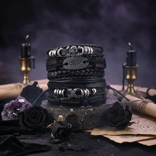 Skull Multi Bracelet - Sorceress Sanctuary Dark green-Vermeil-Light Yellow Gold Color-cobalt violet-REDDISH BROWN