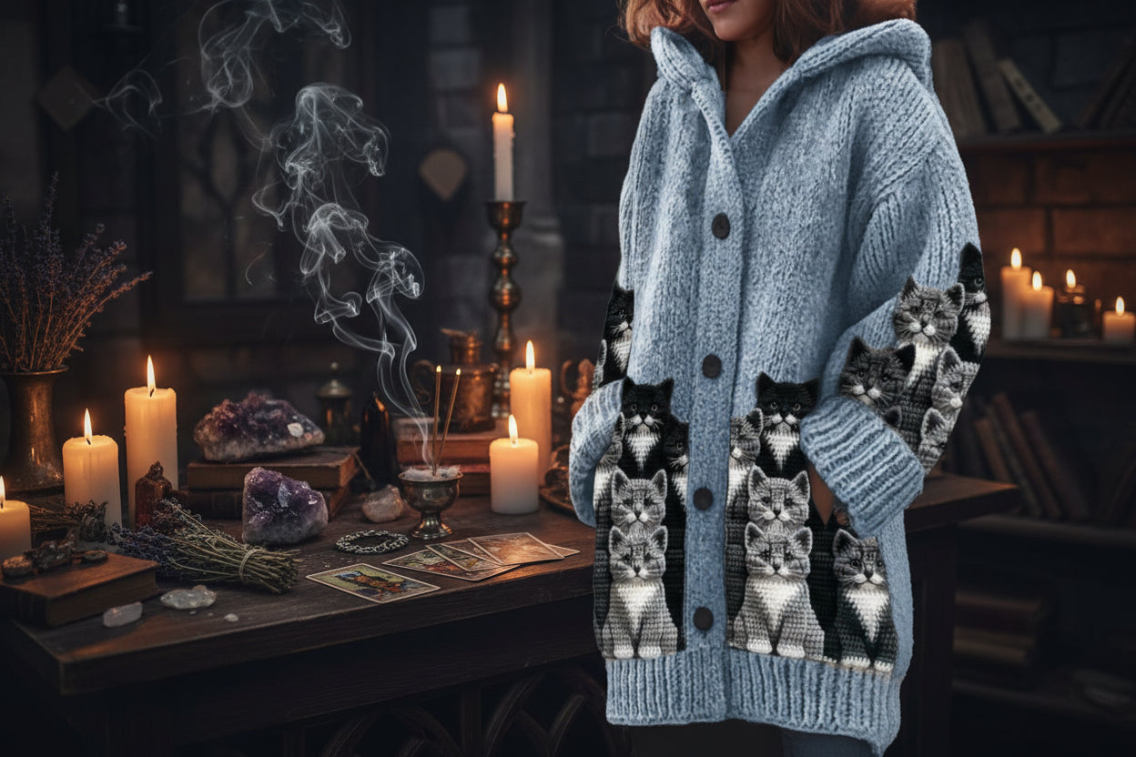 Spooky Knitted Coat - Sorceress Sanctuary White Floral & Insects / S-White Floral & Insects / M-White Floral & Insects / L-White Floral & Insects / XL-White Floral & Insects / 2XL