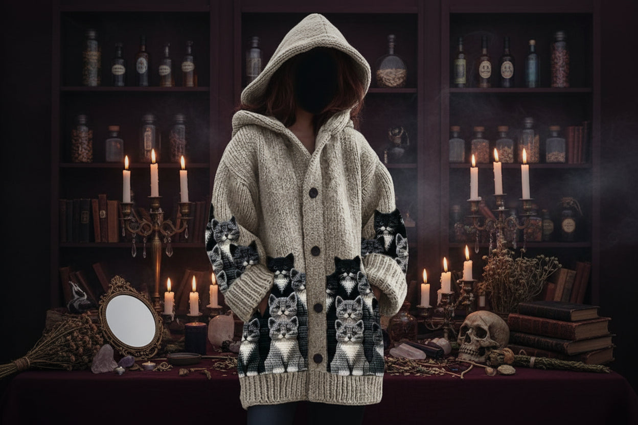 Spooky Knitted Coat - Sorceress Sanctuary White Floral & Insects / S-White Floral & Insects / M-White Floral & Insects / L-White Floral & Insects / XL-White Floral & Insects / 2XL