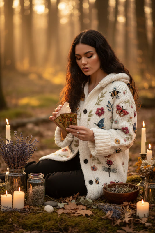 Spooky Knitted Coat - Sorceress Sanctuary White Floral & Insects / S-White Floral & Insects / M-White Floral & Insects / L-White Floral & Insects / XL-White Floral & Insects / 2XL