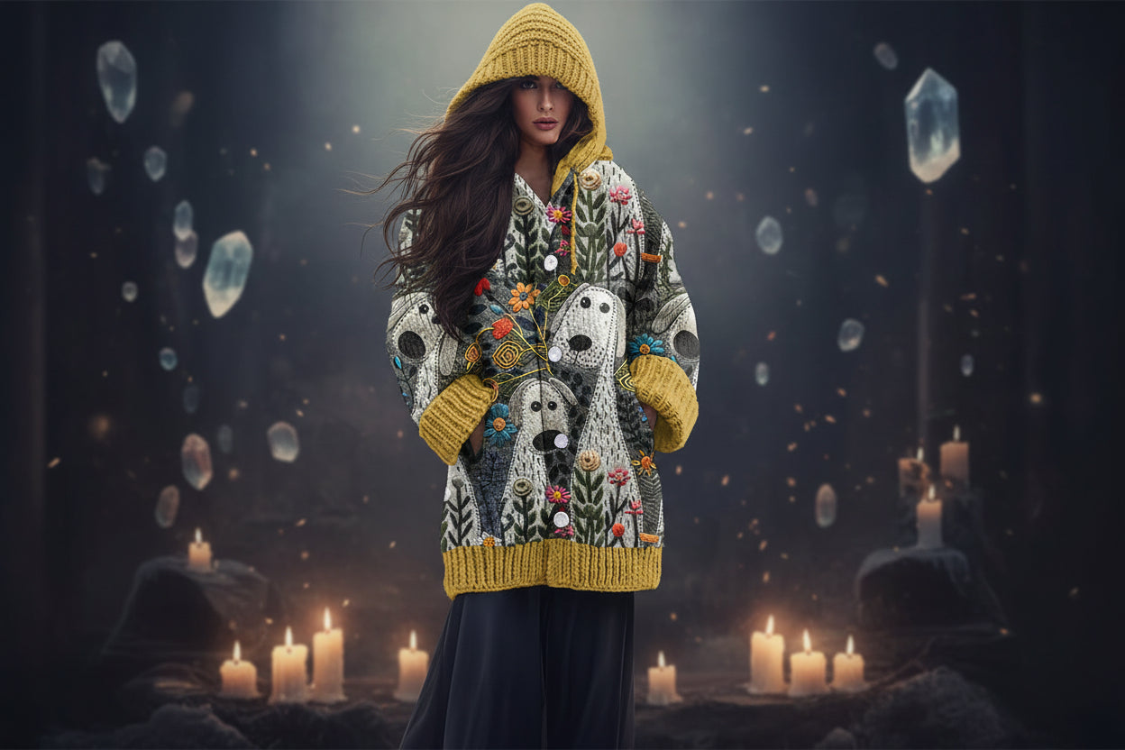 Spooky Knitted Coat - Sorceress Sanctuary White Floral & Insects / S-White Floral & Insects / M-White Floral & Insects / L-White Floral & Insects / XL-White Floral & Insects / 2XL