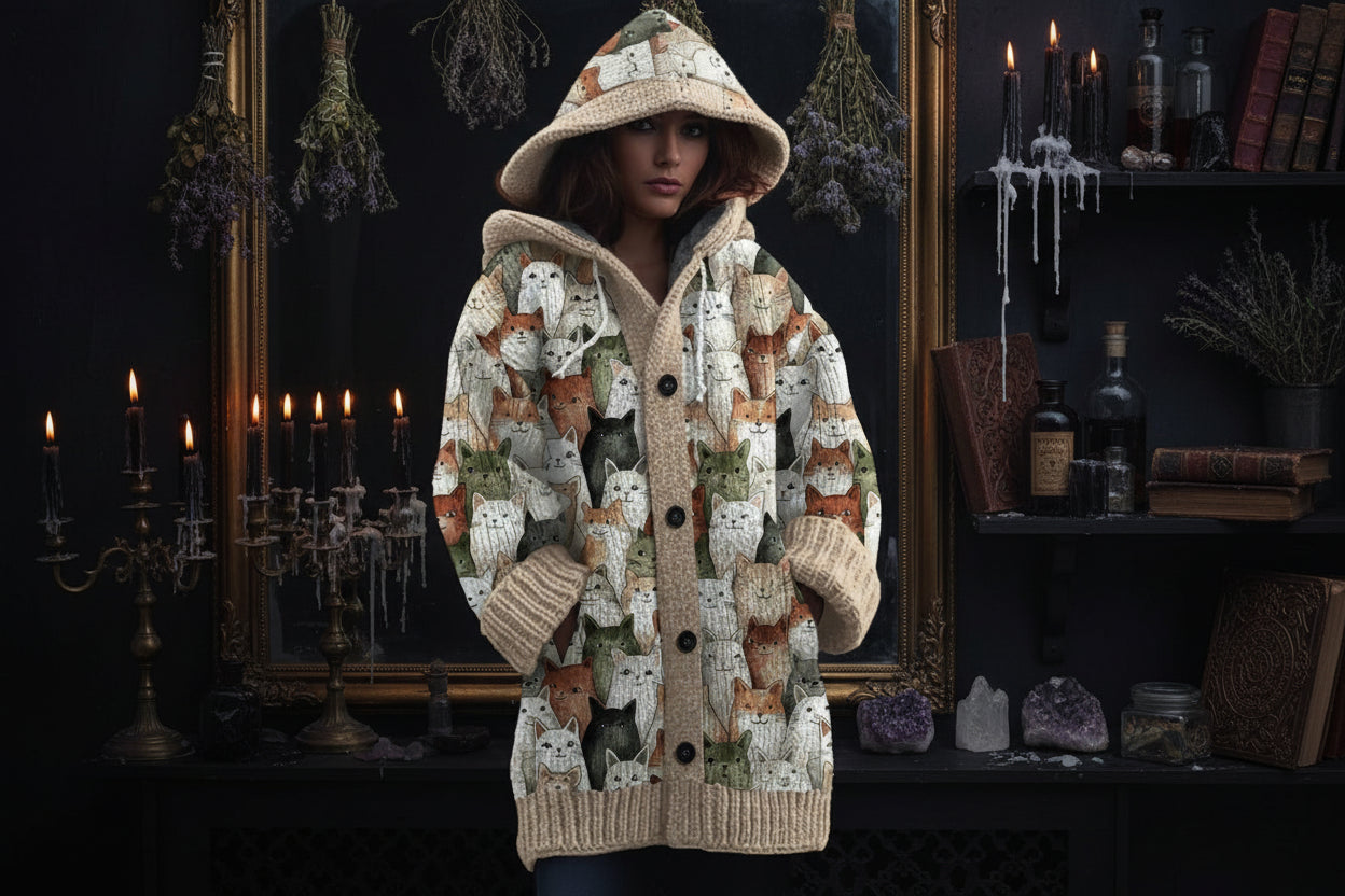 Spooky Knitted Coat - Sorceress Sanctuary White Floral & Insects / S-White Floral & Insects / M-White Floral & Insects / L-White Floral & Insects / XL-White Floral & Insects / 2XL