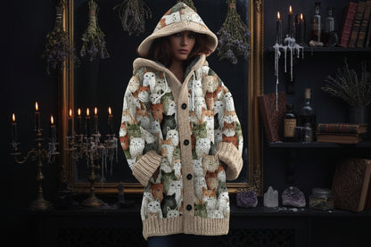 Spooky Knitted Coat - Sorceress Sanctuary White Floral & Insects / S-White Floral & Insects / M-White Floral & Insects / L-White Floral & Insects / XL-White Floral & Insects / 2XL
