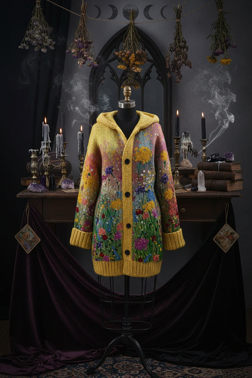 Spooky Knitted Coat - Sorceress Sanctuary White Floral & Insects / S-White Floral & Insects / M-White Floral & Insects / L-White Floral & Insects / XL-White Floral & Insects / 2XL