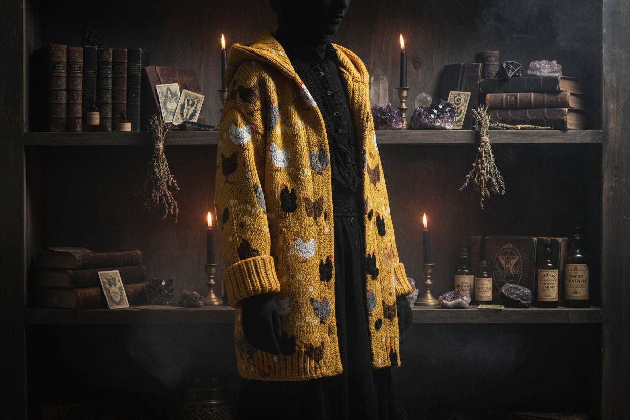 Spooky Knitted Coat - Sorceress Sanctuary White Floral & Insects / S-White Floral & Insects / M-White Floral & Insects / L-White Floral & Insects / XL-White Floral & Insects / 2XL