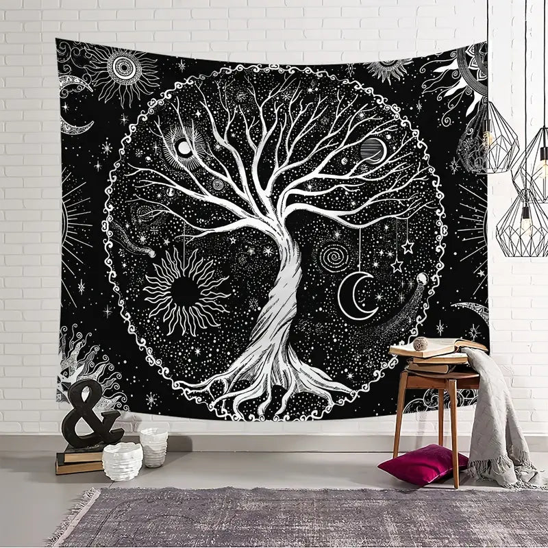 Tree of Life Tapestry | Sun & Moon, Black & White