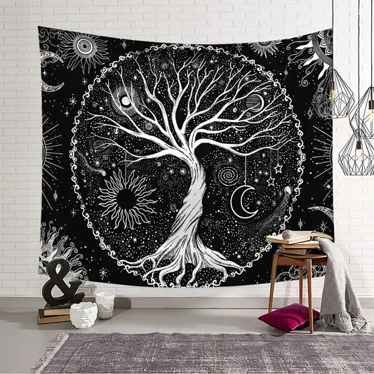 Tree of Life Tapestry | Sun & Moon, Black & White