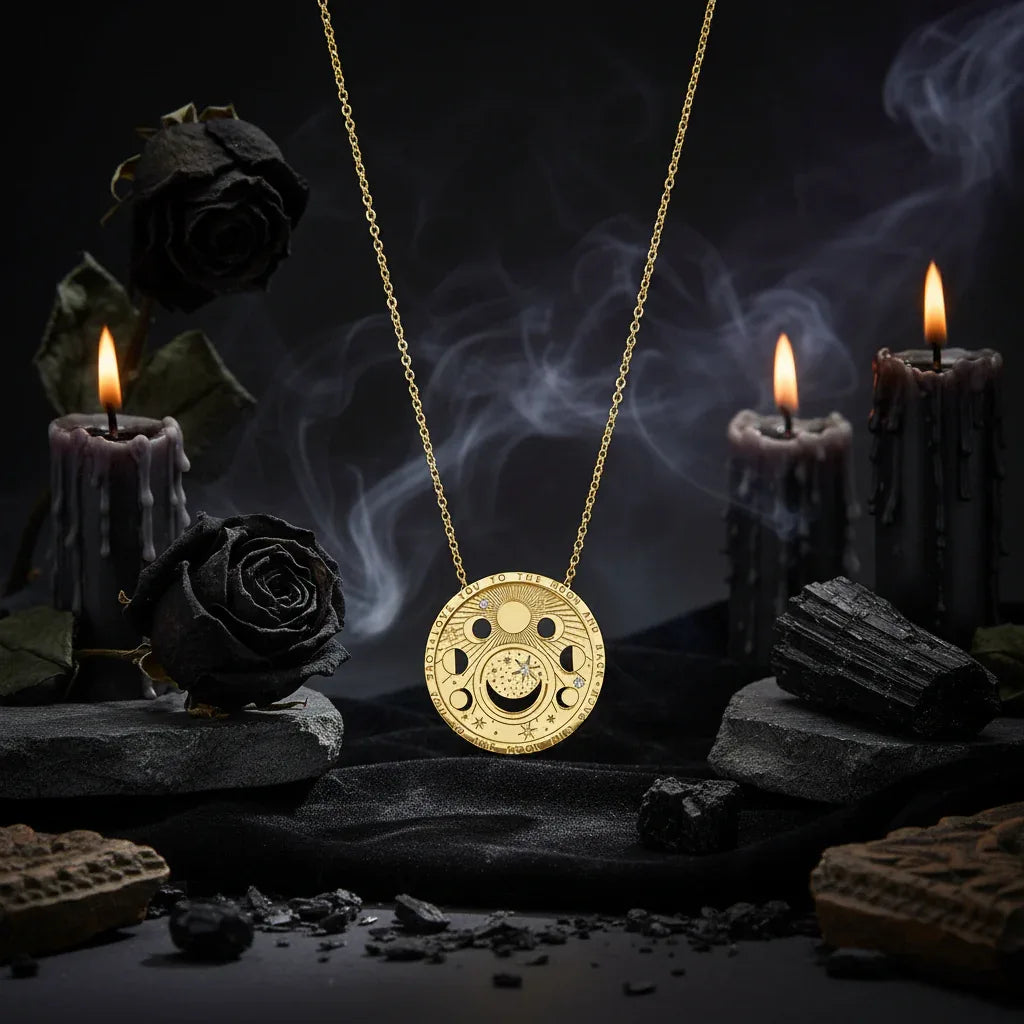 Tarot Necklace - Sorceress Sanctuary Eight Pointed Stars-Moon Phase-Small Sun Moon-Big Sun And Moon-Eyes
