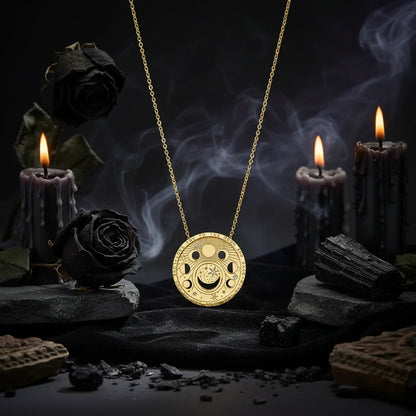 Tarot Necklace - Sorceress Sanctuary Eight Pointed Stars-Moon Phase-Small Sun Moon-Big Sun And Moon-Eyes