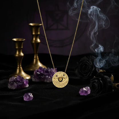 Tarot Necklace - Sorceress Sanctuary Eight Pointed Stars-Moon Phase-Small Sun Moon-Big Sun And Moon-Eyes