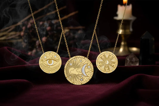 Tarot Necklace - Sorceress Sanctuary Eight Pointed Stars-Moon Phase-Small Sun Moon-Big Sun And Moon-Eyes