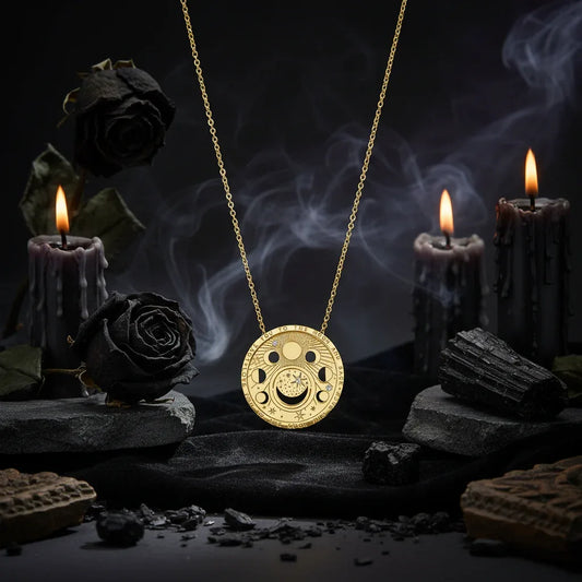 Tarot Necklace - Sorceress Sanctuary Eight Pointed Stars-Moon Phase-Small Sun Moon-Big Sun And Moon-Eyes