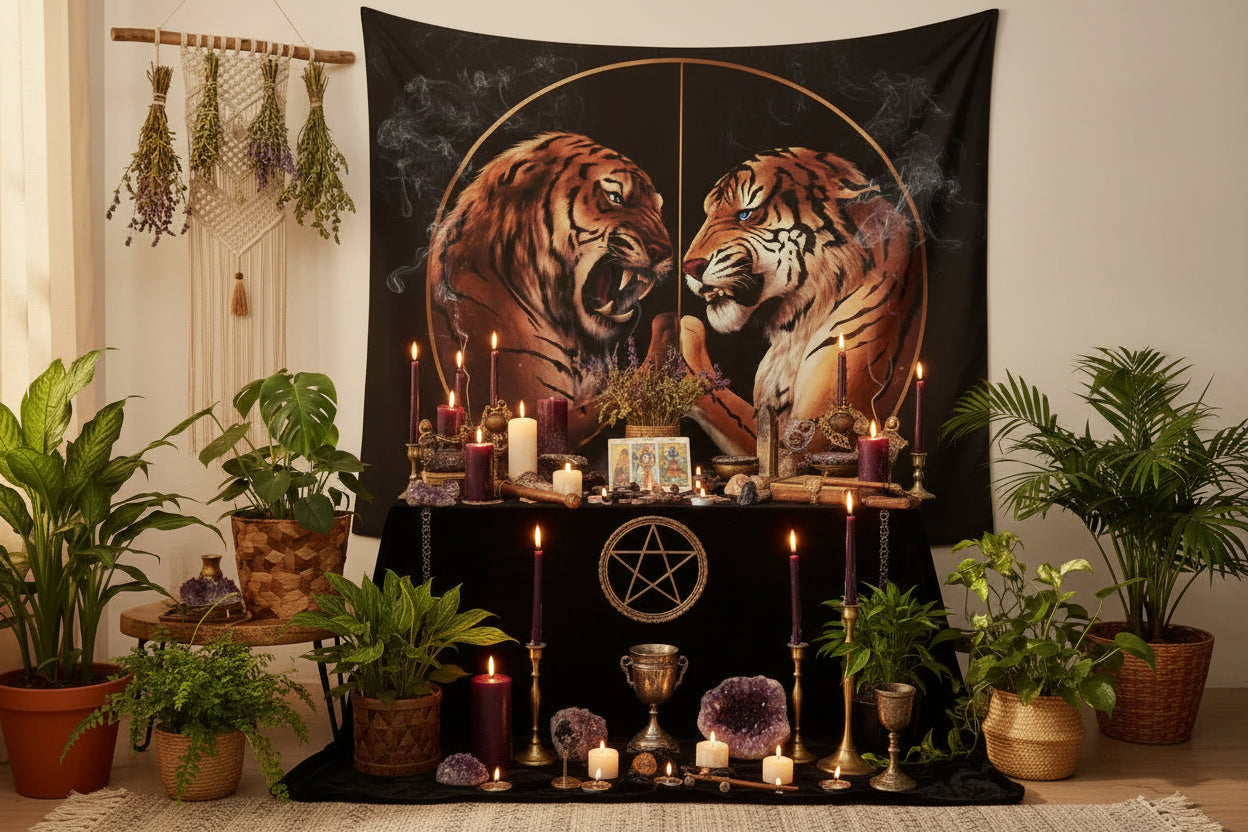 Tiger Battle Tapestry - Sorceress Sanctuary 150x130cm-150x200cm
