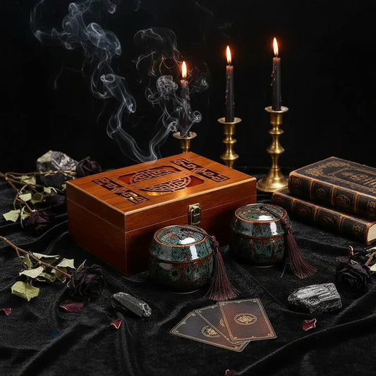 Traditional Tea Set - Sorceress Sanctuary Blue-Yellow-Green-Red-White