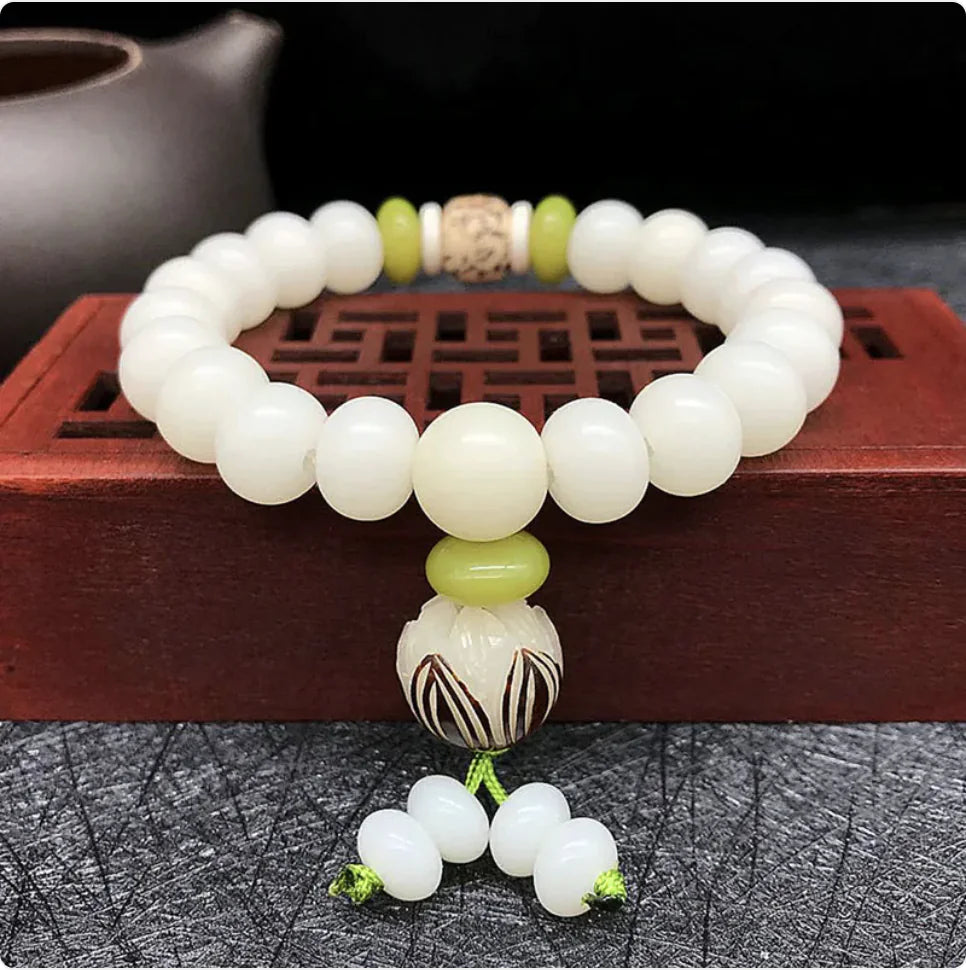 White Jade Bodhi Bead Bracelet Sorceress Sanctuary