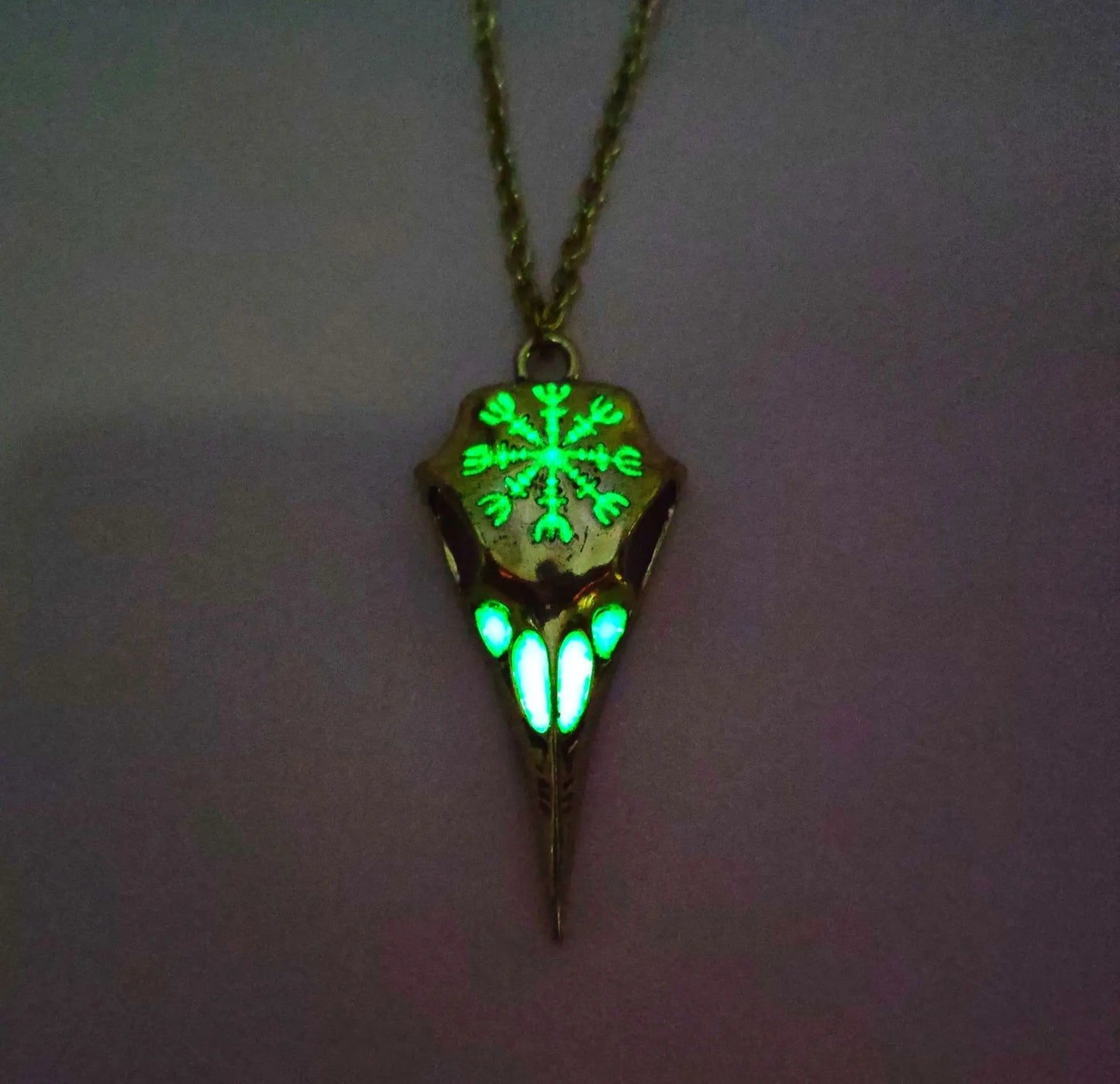 Glow Raven Skull Necklace