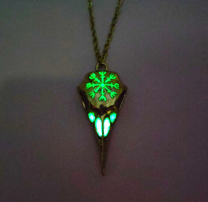 Glow Raven Skull Necklace