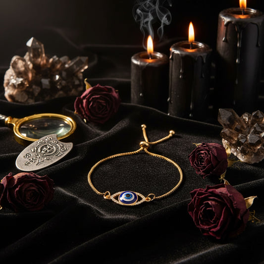 Turkish Evil Eye Bracelet with Hollow Design and Gems Sorceress Sanctuary