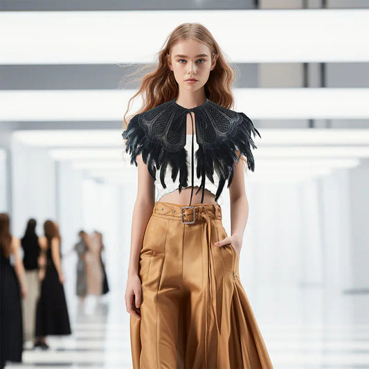 Short Witch Leather Feather Cape