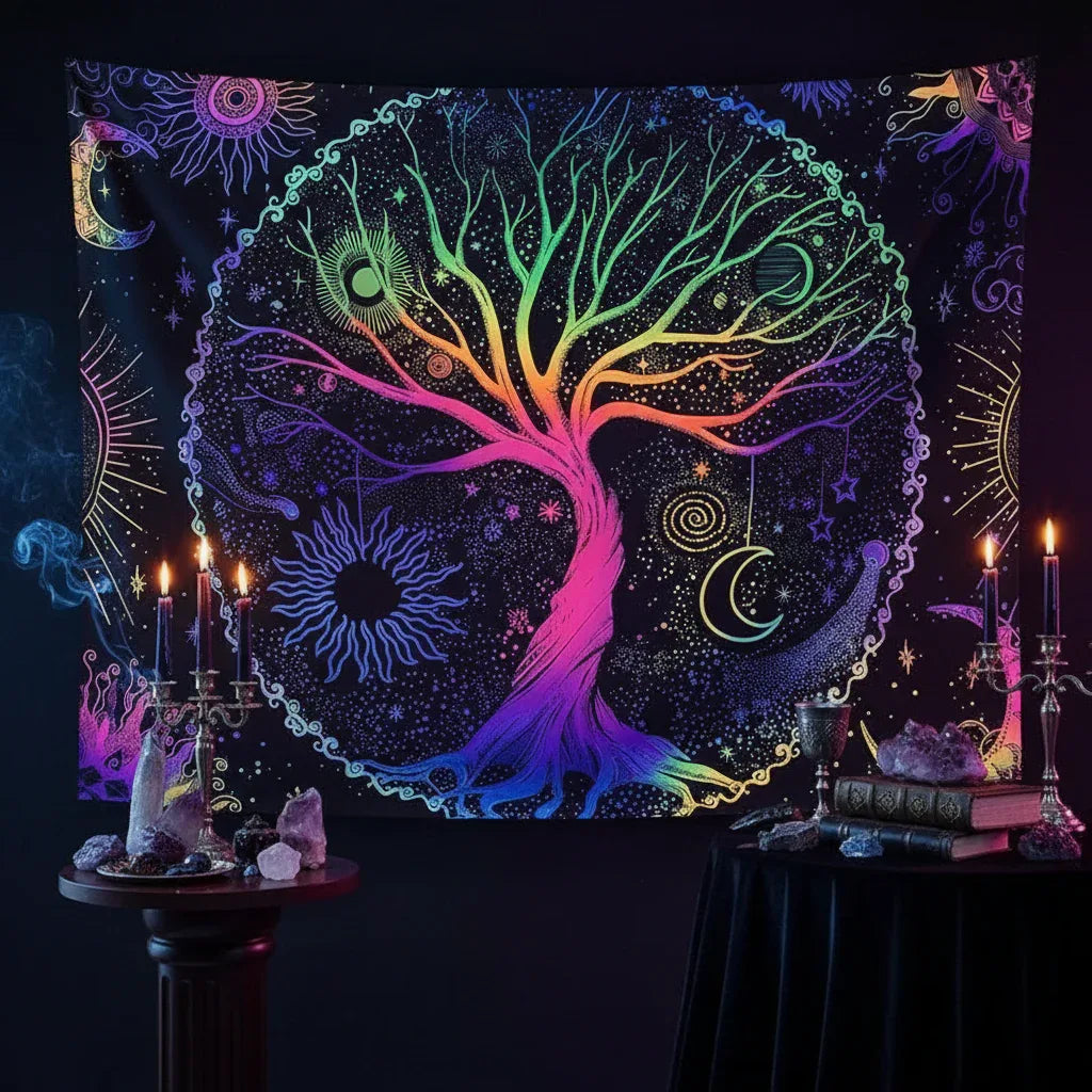 UV Tree Of Life Tapestry - Sorceress Sanctuary ZLGT-SHU- / 95*73cm (Ground cloth)-ZLGT-SHU- / 150*130cm (Ground cloth)-ZLGT-SHU- / 200*150cm (Ground cloth)-ZLGT-SHU- / 230*180cm (Ground cloth)-ZLGT-SHU- / 95*73cm (fleece)