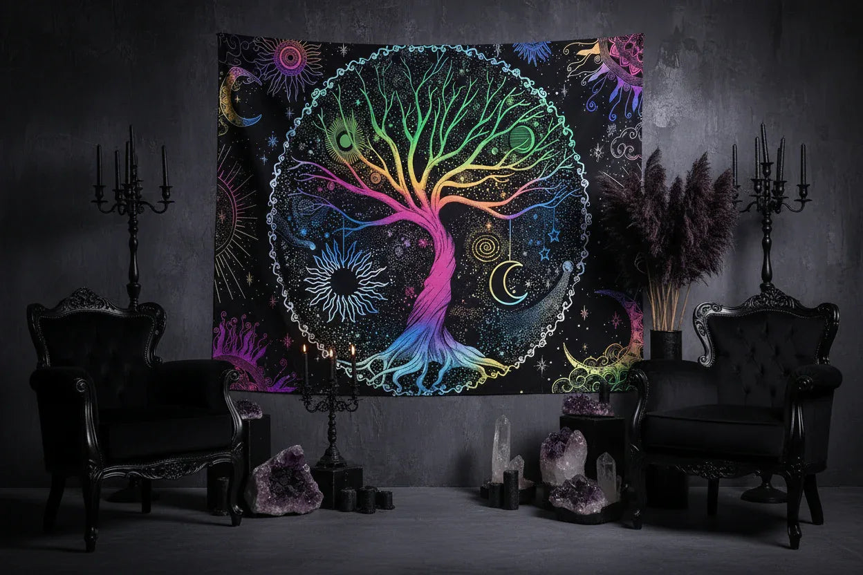 UV Tree Of Life Tapestry - Sorceress Sanctuary ZLGT-SHU- / 95*73cm (Ground cloth)-ZLGT-SHU- / 150*130cm (Ground cloth)-ZLGT-SHU- / 200*150cm (Ground cloth)-ZLGT-SHU- / 230*180cm (Ground cloth)-ZLGT-SHU- / 95*73cm (fleece)