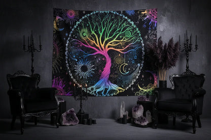 UV Tree Of Life Tapestry - Sorceress Sanctuary ZLGT-SHU- / 95*73cm (Ground cloth)-ZLGT-SHU- / 150*130cm (Ground cloth)-ZLGT-SHU- / 200*150cm (Ground cloth)-ZLGT-SHU- / 230*180cm (Ground cloth)-ZLGT-SHU- / 95*73cm (fleece)